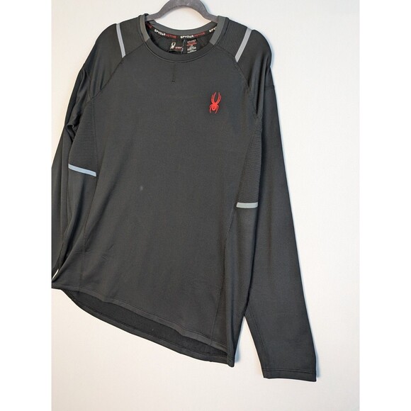 Spyder Active Web Black Mens Long Sleeve Shirt Large Workout Athletic Reflective - Picture 3 of 12